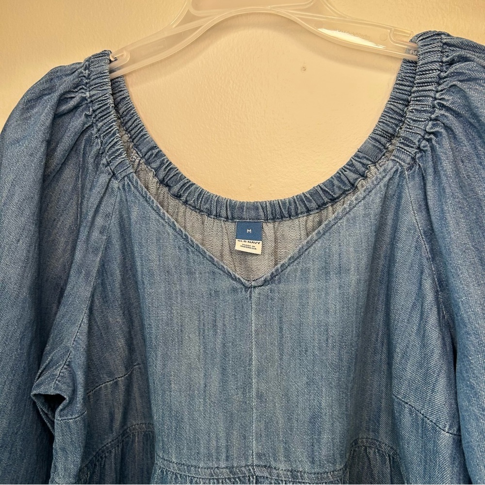 Old Navy Chambray Tiered Peplum Peasant Top Boho Balloon Sleeve – Size M - Picture 6 of 11